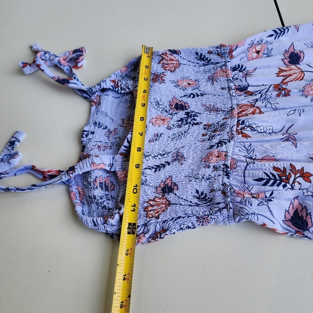 Japna Dress Womens Lilac Blue Floral Long Maxi Smocked Tie Straps Rayon Sz S - Picture 9 of 12